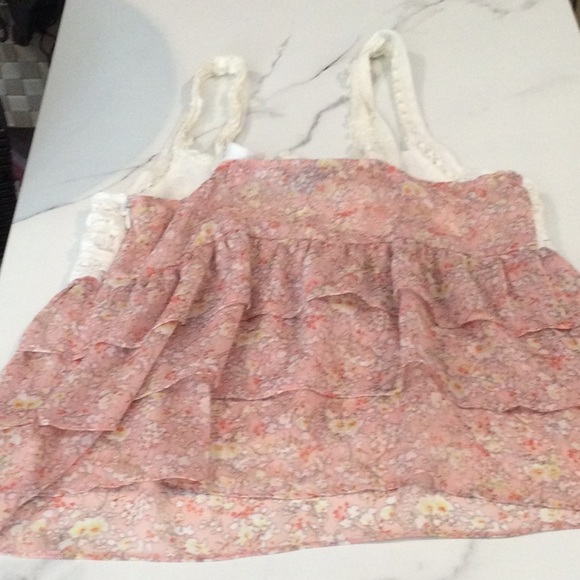 American Eagle white eyelet top with pink print, small. - Picture 4 of 5
